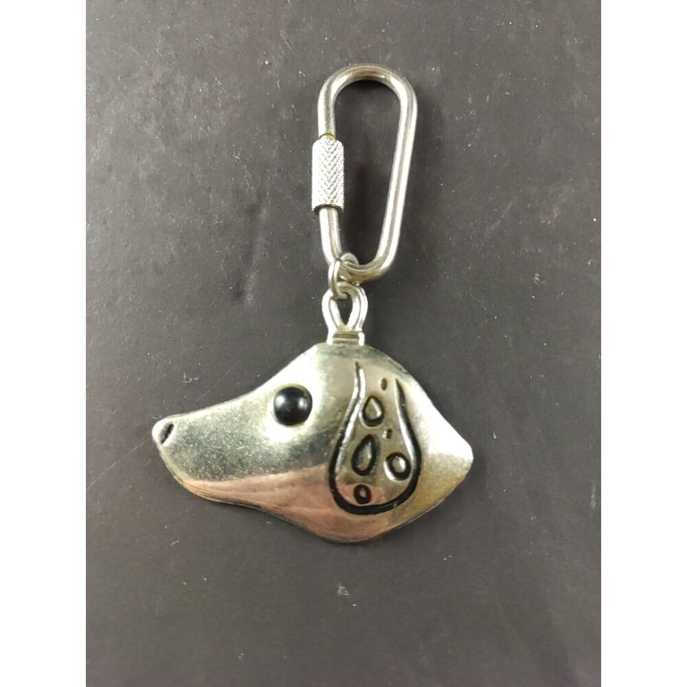 Dog Collar Keychain Metal Silver Tone Black Eye